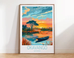 Okavango Botswana, Sunrise & Boat Paint Poster Premium Quality Choose your Size - Picture 1 of 2