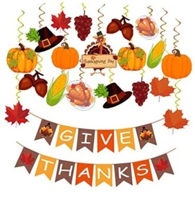 42Pcs Thanksgiving Decorations Pre-Assembled GIVE THANKS Banner Hanging Swirls - Picture 1 of 8