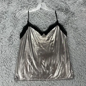 Zara Cami Tank Top Women's M Silver Metallic Lace Whimsigoth Fairy Boho Glam Y2K - Picture 1 of 10