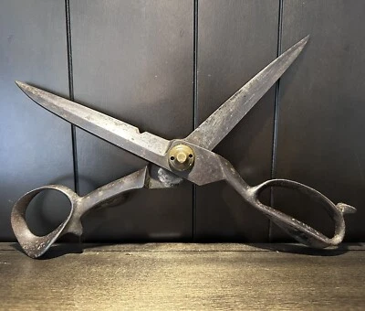 Tijeras antiguas P. Emrich 12” tijeras textiles sastre Cincinnati Ohio sin restaurar Foto 1 de 4