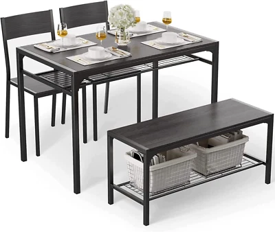Mesa de cocina y 2 sillas para 4 con banco, juego de mesa de comedor de 4 piezas para pequeños Foto 1 de 4