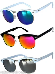 Set of 3 Half Frame Semi Rimless Horn Rim Sunglasses 2 White 1Black Frame Mirror - Picture 1 of 6