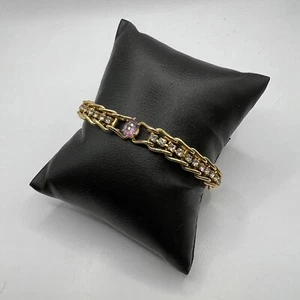 Pulsera Tenis Vintage Amatista y Cristal Transparente Tono Dorado - Imagen 1 de 10
