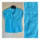 Lily Stanhope Sz Medium Top Embroidered Button Front 100% Linen Turquoise NEW