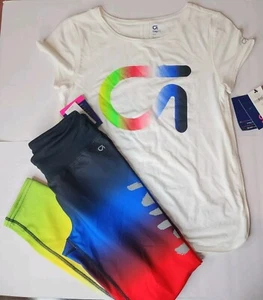 Gapfit Set For Girls L(10) Sport Mutincolor Leggings And White Top New - Picture 1 of 7