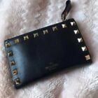 Valentino's Card Case Studded Black Leather Snap button Gold hardware Used