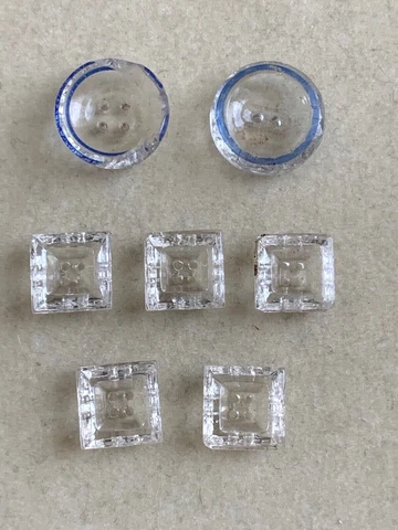 Lot of 7 French Antique Clean Faceted Glass Buttons - Round, Square Cover