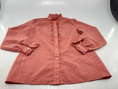 Vintage Sears Jr Bazaar Button Lightweight Sheer Ruffled Pink/Salmon Top Blouse - Image 1 of 4