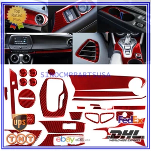 Juego completo de 27 cubiertas interiores de fibra de carbono roja para Chevrolet Camaro 2017-2019 - Imagen 1 de 12