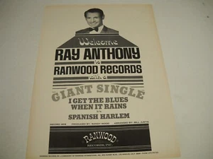 Welcome RAY ANTHONY with I Get The Blues When It Rains 1968 Promo Display Ad - Picture 1 of 1