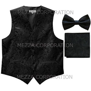Neu Vesuvio Napoli Herren Paisley Smoking Weste Weste_ Fliege & Taschentuch schwarz - Bild 1 von 6