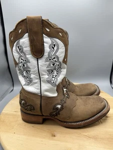 Red Hawk Boot Co. Brown White Western Boots Kids Size 2-2.5 - Picture 1 of 11