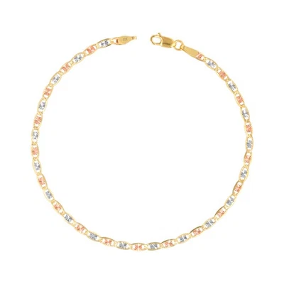 10K Solid Yellow Rose White Tri Gold 2.5mm Chain Womens Bracelet Anklet 9" - Image 1 of 4