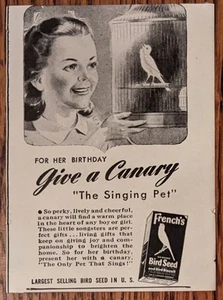 French's Bird Seed and Bird Biscuit Birthday Canary Vintage 1944 Pet Print Ad - Picture 1 of 1
