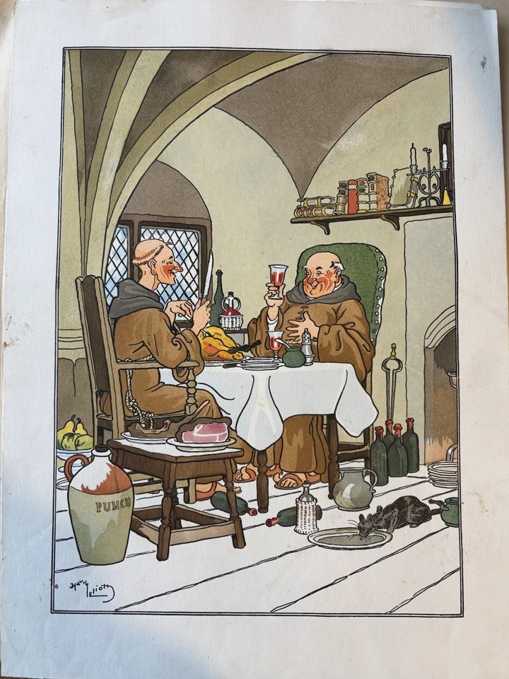 HARRY ELIOTT.LITHO/POCHOIR.SCÈNE AVEC MOINES.CIRCA 1930. - Photo 1/1