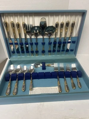 46 Pieces Retroneu  K-18 LINDA Accent Stainless Flatware Set Serving 8 - Image 1 of 4