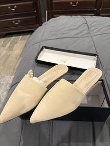 Lulus Cream Faux Suede Flat Pointed Toe Mules Women's Size 9 - Picture 1 of 4