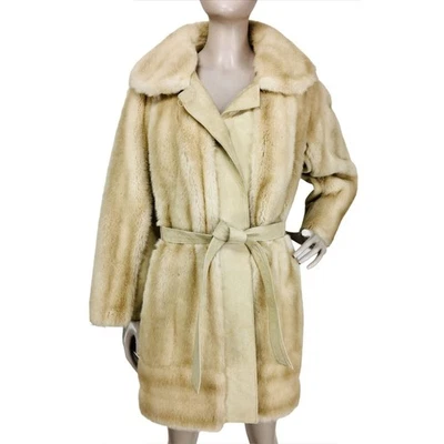 Abrigo de Colección Años 60 Lilli Ann Beige Gamuza Cuero Imitación Piel Cinturón Mob Esposa Penny Lane Foto 1 de 4