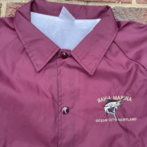Vintage Bahia Marina Marlin Embroidered Logo Coaches Jacket XL Red USA Made - Picture 1 of 10