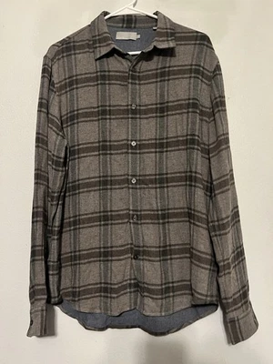 Camisa Vince Hombre Gris Mediana Mezcla de Lana a Cuadros Abotonada Manga Larga Preppy Informal Foto 1 de 4