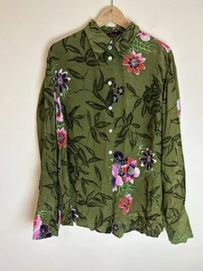 Linea 22 100% Silk Blouse Button Up Shirt Top Floral Oriental Boho Fairy Plus - Picture 1 of 5