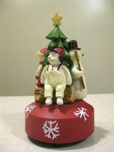 Figuras giratorias de muñeco de nieve musical Hallmark O árbol de Navidad resina Tannenbaum en muy buena condición - Imagen 1 de 6