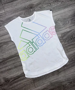 Adidas Girls White Logo Slit Dolman Tee Shirt Tank Top Youth Large EX2699 New - Picture 1 of 6