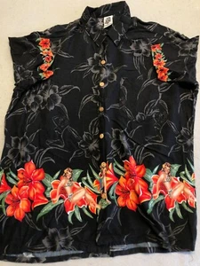 Kennington Button Up Shirt Men's XL Black Hawaiian Floral Vacation Resort Collar - Picture 1 of 4