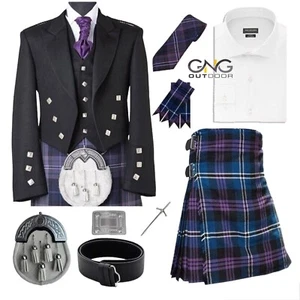 Hombres Prince Charlie 9 Piezas Escocés Conjunto Tradicional 7.3m Kilt Set - Picture 1 of 10