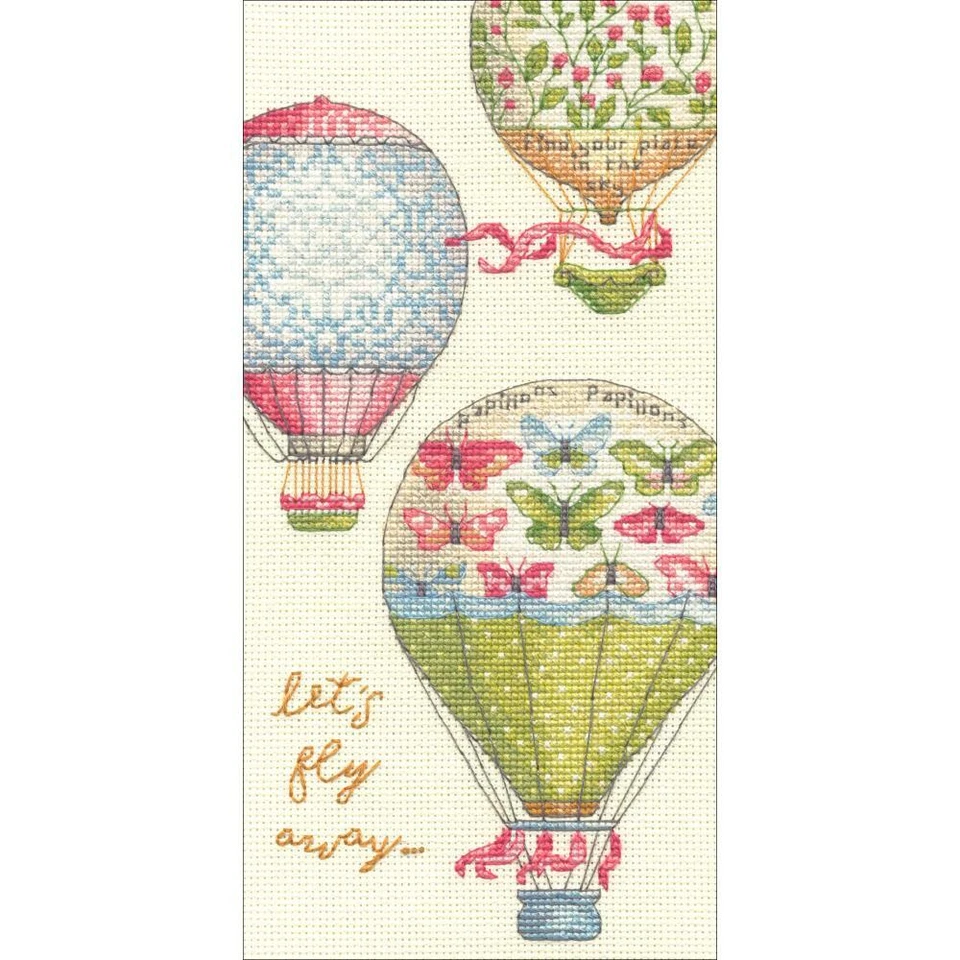 Balloons Fly Away Counted Cross Stitch Kit 4x8 Inch Dimensions Gold 70-65181
