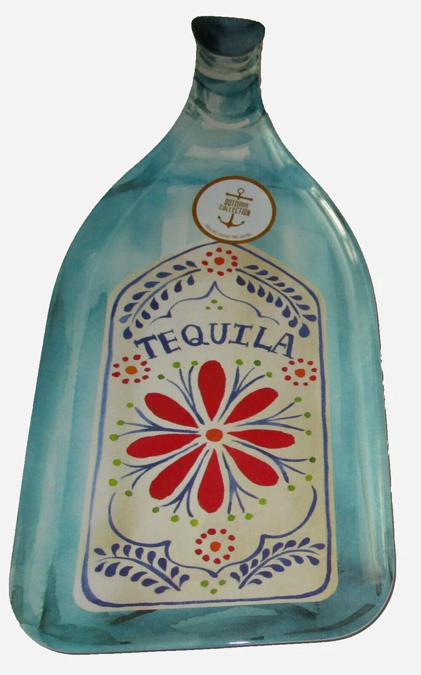 Melamine Bottle Shape Tequila Serving Tray / Platter 20" x 8.75"~Blue w/ Flower - Image 1 of 1