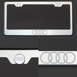 Etiqueta de marco de matrícula grabada con láser logotipo de Audi T304 cromado pulido ajuste - Imagen 1 de 6