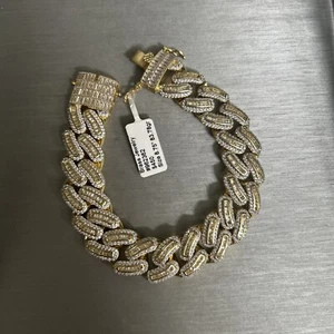 Iced Out Geometric Zircon Cuban Link Chain For Men, Hip Hop Brass Bling Mens - Picture 1 of 11