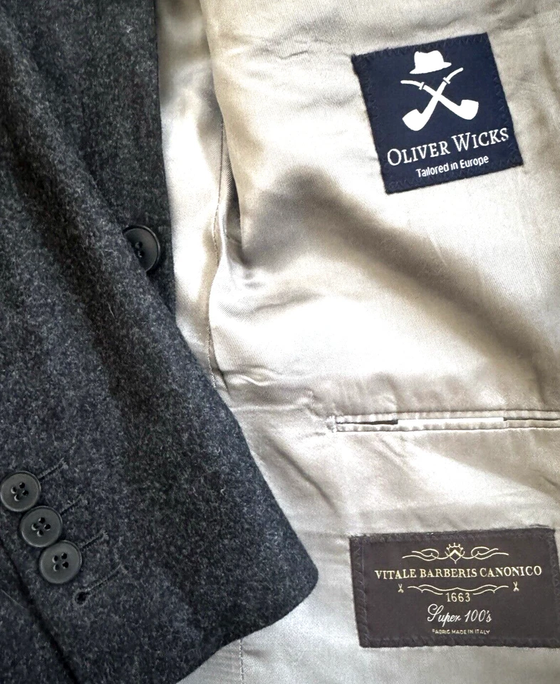 Oliver Wicks Custom Vitale Barberis Suit Jacket 40L Long Super 100s Gray Peak Lp - Image 1 of 4
