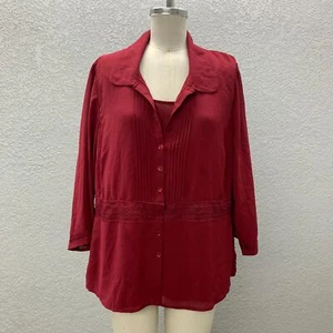 Emma James Cami & Button Up Blouse 2pc Set Women's 22W Raspberry Long Sleeve - Picture 1 of 9