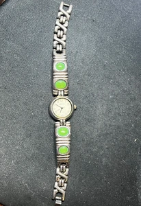 Spirit Quality Bracelet / Watch 4 Emerald stones & Silver Band Bracelet Clasp Cl - Picture 1 of 5