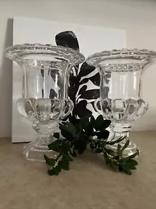 2 Vintage Clear Imperial Glass Vase Urn Heavy 10”H X 8”D - Picture 1 of 10