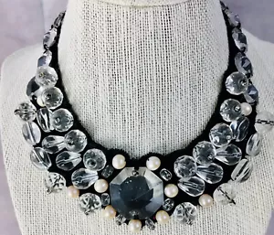 RK by RANJANA KHAN Swarovski Crystal and Simulated Pearl Bib Necklace - 30" - Picture 1 of 5