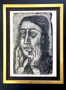 🔥PABLO PICASSO + SIGNED VINTAGE 1951  WOMAN PRINT FROM  VERVE + FRAMED - Picture 1 of 3