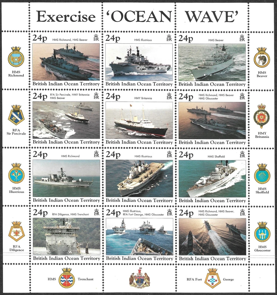 BIOT Indian Ocean Scott 196 SG 202-213 MNH Exercise Ocean Wave Sheet 1997. - Image 1 of 1