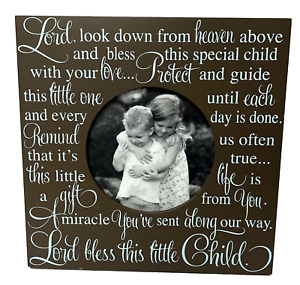 Kindred Hearts Wooden Picture Frame Bless This Child Prayer 4.5" Round Photo 9"
