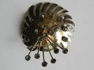 Vintage 1940s Sterling Silver 2" Pinwheel Spray Design Dark Rhinestone Brooch - Picture 1 of 6