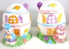 Easter Egg House Pair Ceramic Porcelain Interpur Decoration Trinket Box Set Vtg