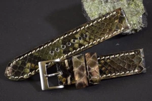 CORREA RELOJ 22 20 18 MM VERDE MARRON PIEL PITON AFRICA II MA STRAP HECHA A MANO - Imagen 1 de 12