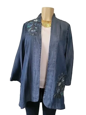 DG2 Diane Gilman Kimono  Embroidered Floral, Denim Light Blue, MEDIUM  - Image 1 of 4
