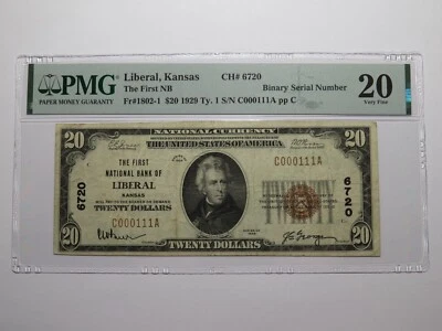$20 1929 Liberal Kansas KS National Currency Bank Note Bill #6720 Binary Serial - Image 1 of 4