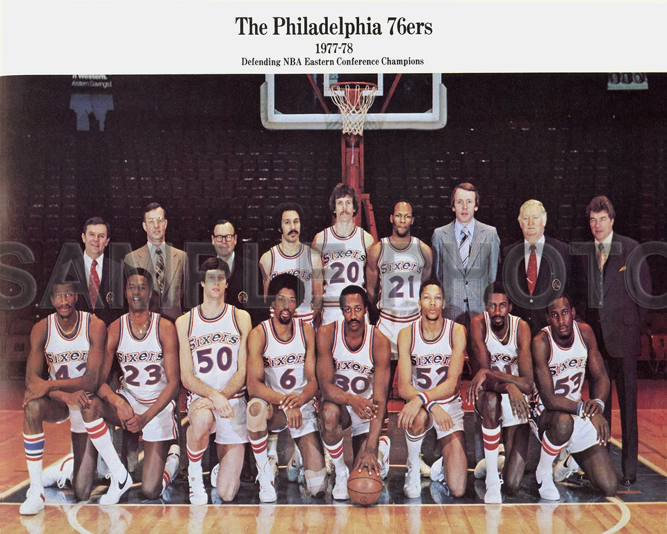 1977-78 FILADELPHIA 76ERS CONFERENCIA CAMPEONES 8X10 FOTO DEL EQUIPO JULIUS ERVING  Foto 1 de 1
