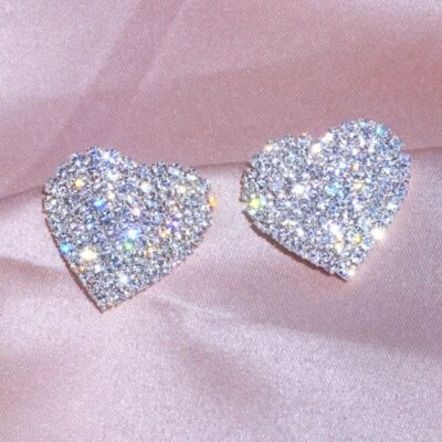 Crystal Stud Earrings Heart Shaped Earring Big Love Ear Cuff Gift Womens Jewelry - image 1 of 4