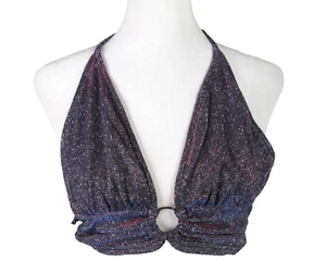 CIDER Halter Top XS Glitter Gray Pink Blue O Ring Straps & Ties Polyester 20-419 - Picture 1 of 8