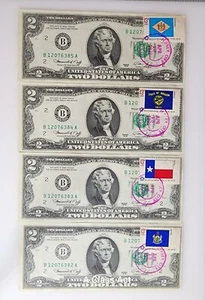4 US 2 Dollar Bill 1976 (B) Consecutive Notes USPS Stamps, Canceled T8103 - Picture 1 of 20